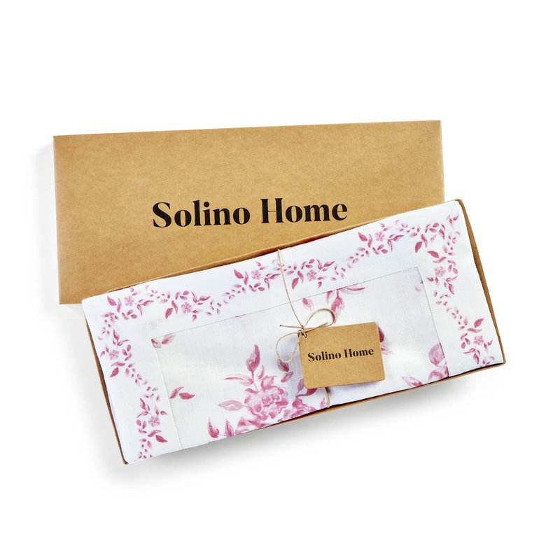 Solino Home Pink Floral Print Table Runner 48 inch - 100% Pure Linen Table Runner 14 x 48 Inch for Mothers Day, Spring, Summer - Handcrafted and Machine Washable - Jolie Fleur Print