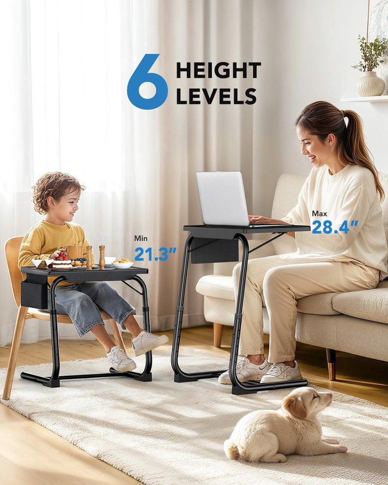 HUANUO TV Tray, Adjustable TV Dinner Tray Table, 20.5 x 15.4 inch Folding Tray Table with Storage Pocket, 6 Height Settings, 3 Angle Adjustments, Comfortable Tray Tables for Bed & Sofa, HNTT04B