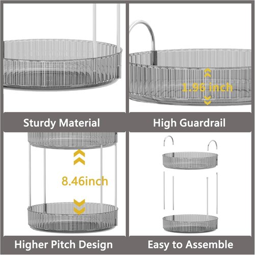 Asayuee 360° Rotating Makeup Organizer - Stylish Grey 2-Tier Vanity & Bathroom Countertop Storage