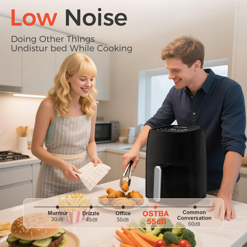 OSTBA 4.5QT Air Fryer with Tempered Glass LED Touch Screen, 6 Presets One-Touch Cooking, Adjustable Temp & Time, Dishwasher Safe Nonstick Basket, Oil-Free Healthy Cooking, 1–4 People