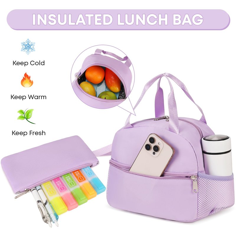 qodbopack 3PCS Student Backpack For School Women College Middle High Teen Girls Bookbag Waterproof Laptop Bag Purple