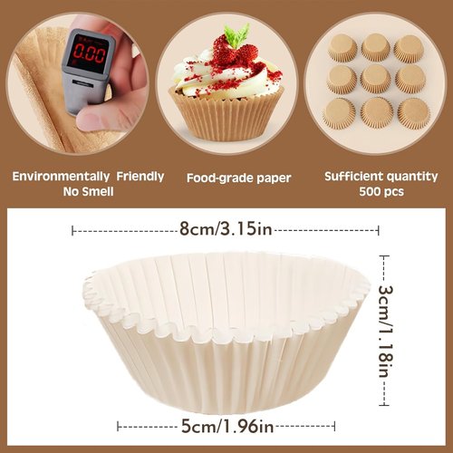 Bake Choice White Cupcake Liners - 500 Pcs Food Grade Non-Stick Greaseproof Baking Wrappers