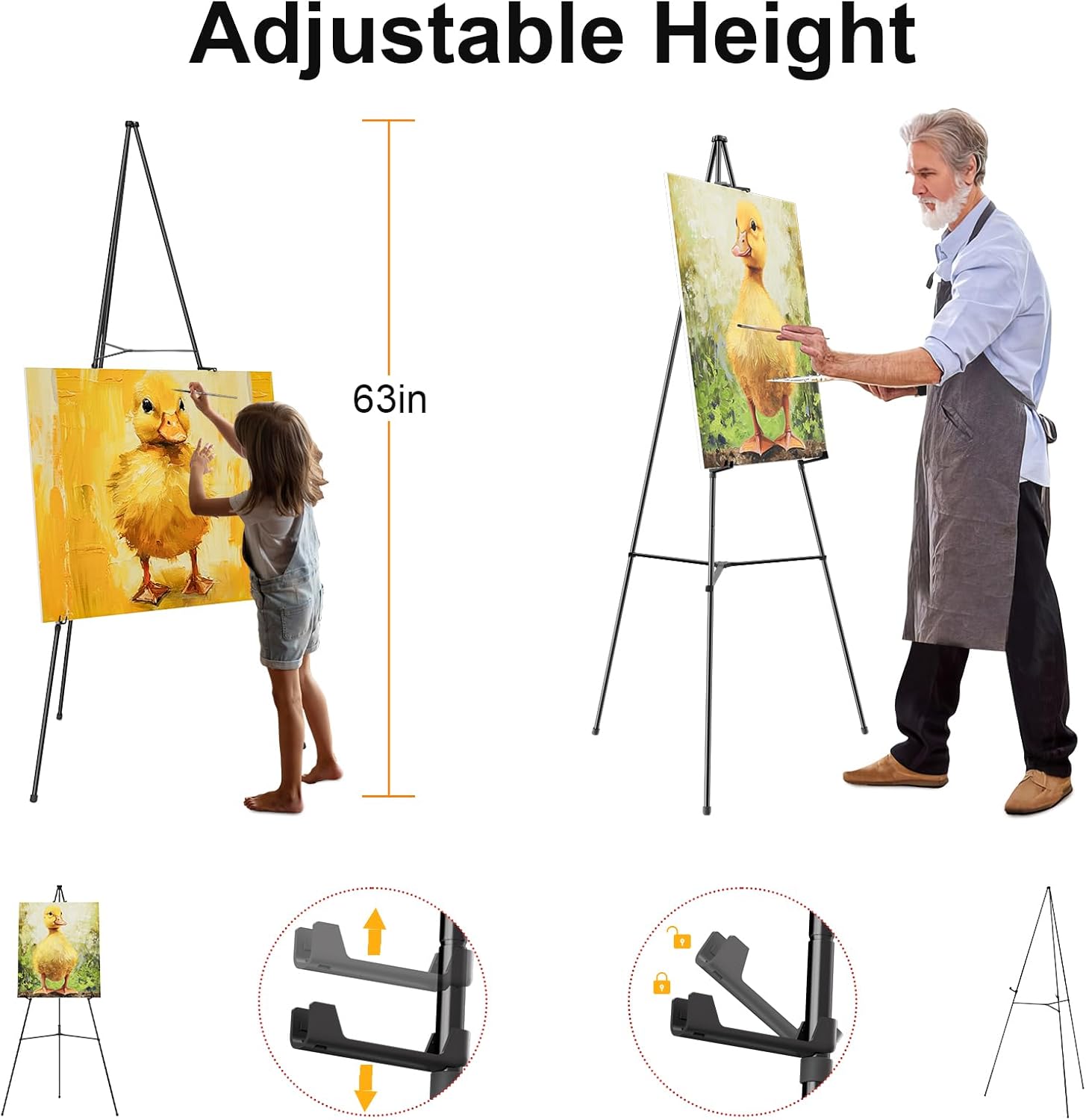 Nicpro Folding Easels - 63 Inch Metal Tripod Stand for Artists & Weddings | 3 Pack with Carry Bag