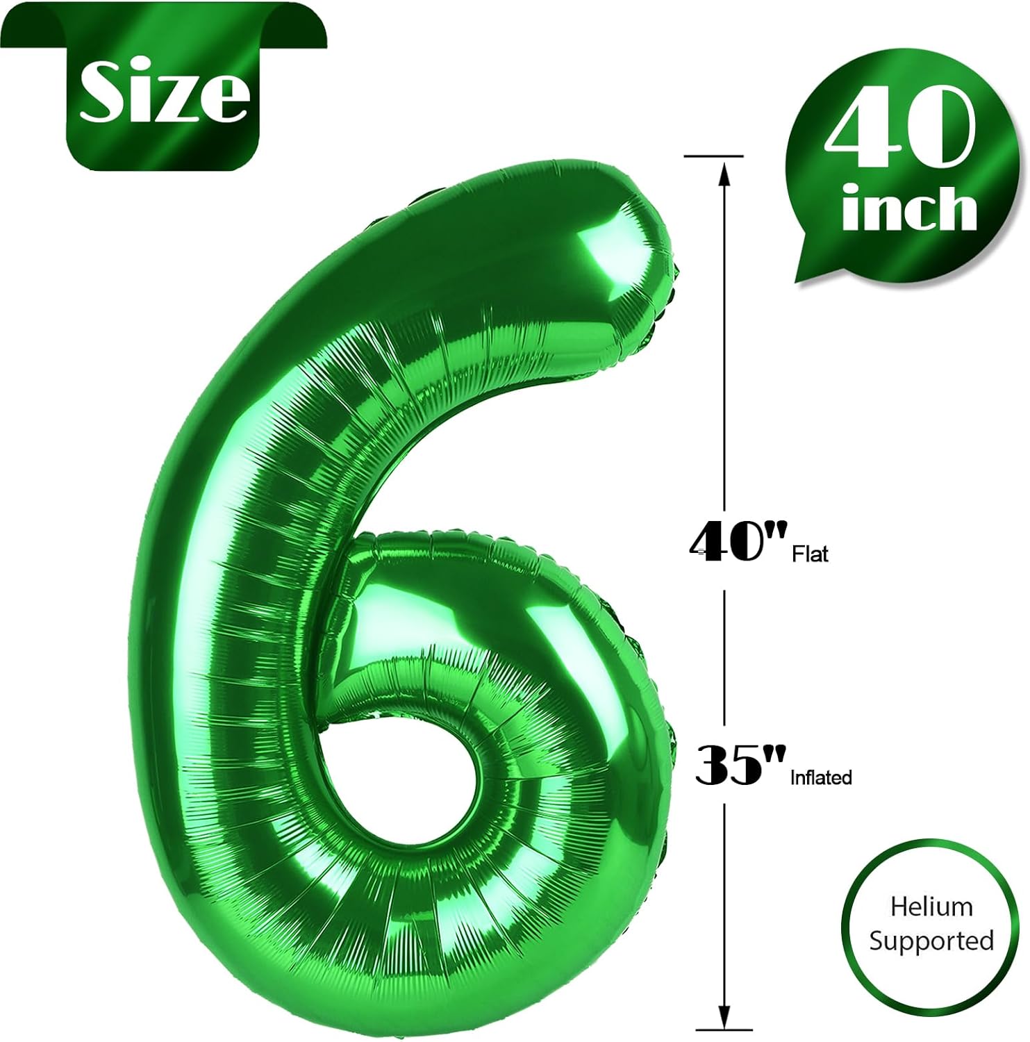 Number 6 Balloon - 40 Inch Green Balloon for St. Patrick's Day Party Decorations
