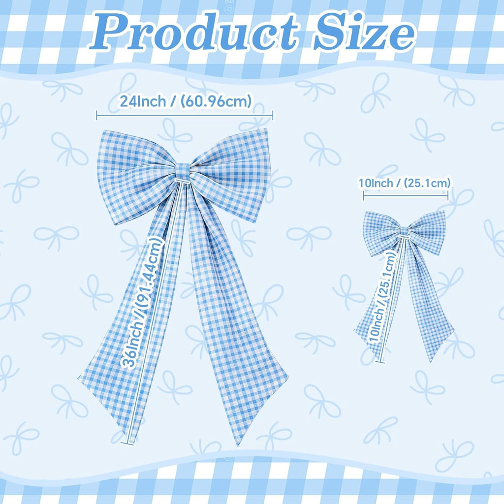 One Silly Goose Blue Checkered Bow Decor - 2 Pack for Coquette Room Backdrop | Large & Small