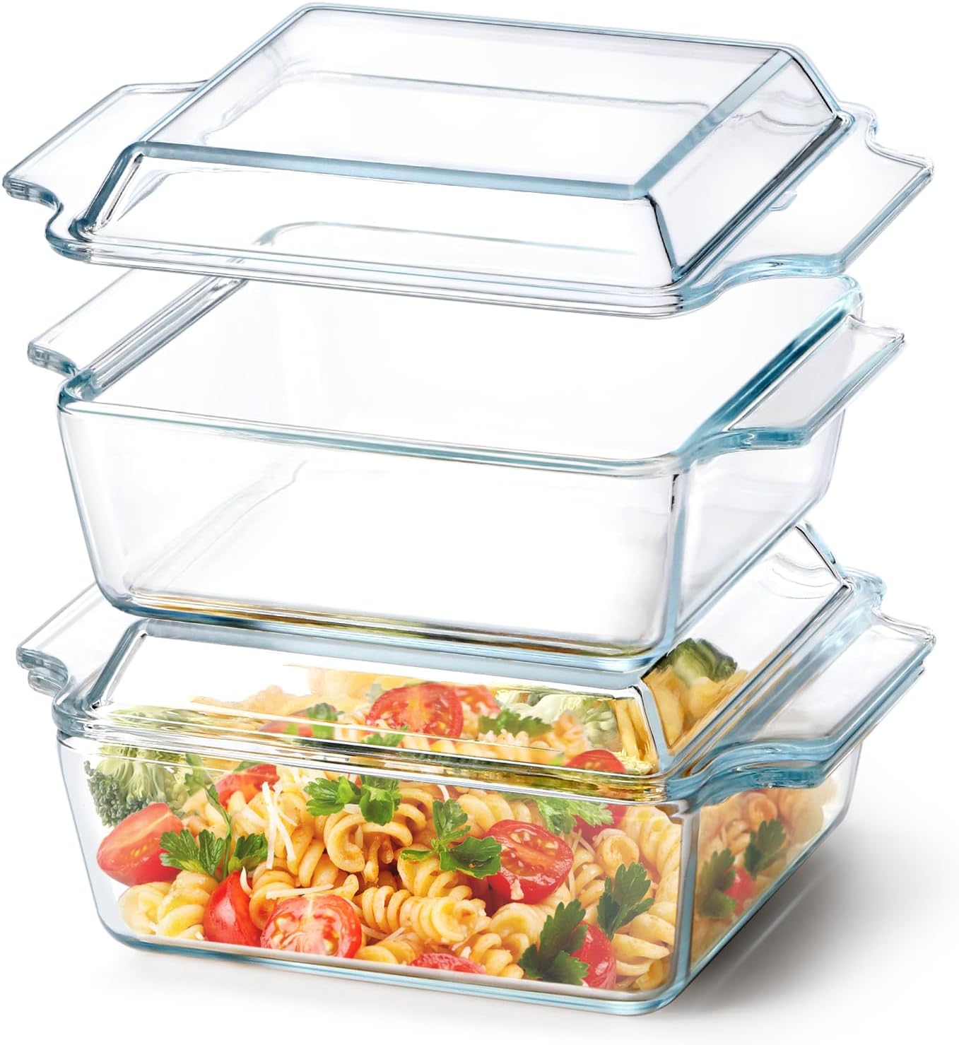 Set of 2 Glass Casserole Dishes by [Brand Name] - Oven Safe Square 6in x 6in with Glass Lids