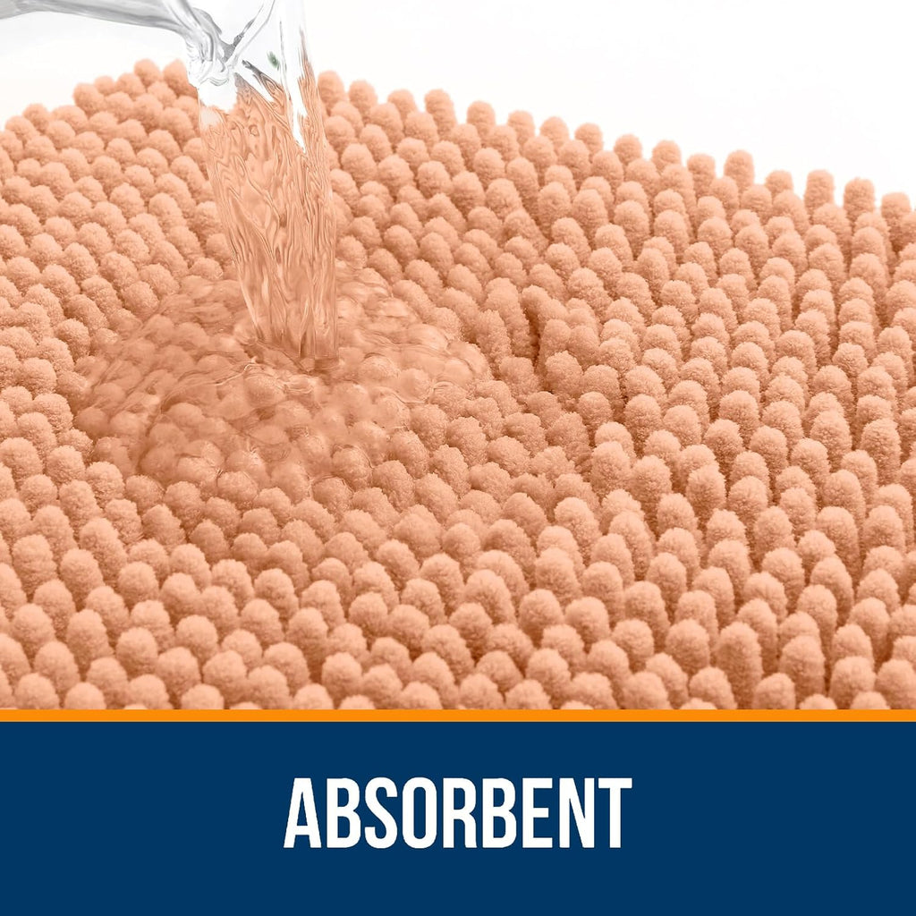 OLANLY Bathroom Runner Rugs - Extra Soft Chenille Bath Mats | Quick Dry & Machine Washable, 44x24, Peach