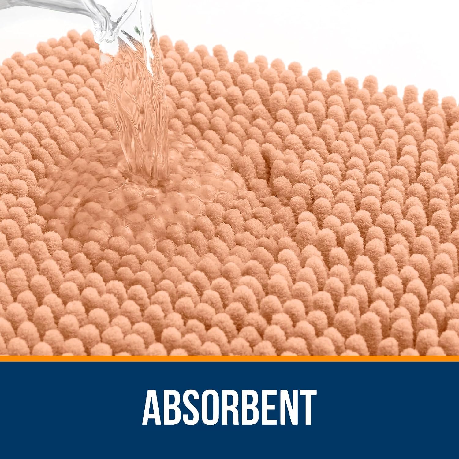 OLANLY Bath Rugs - Extra Soft Chenille with Rubber Backing | Quick Dry, Machine Washable, 24x16, Peach