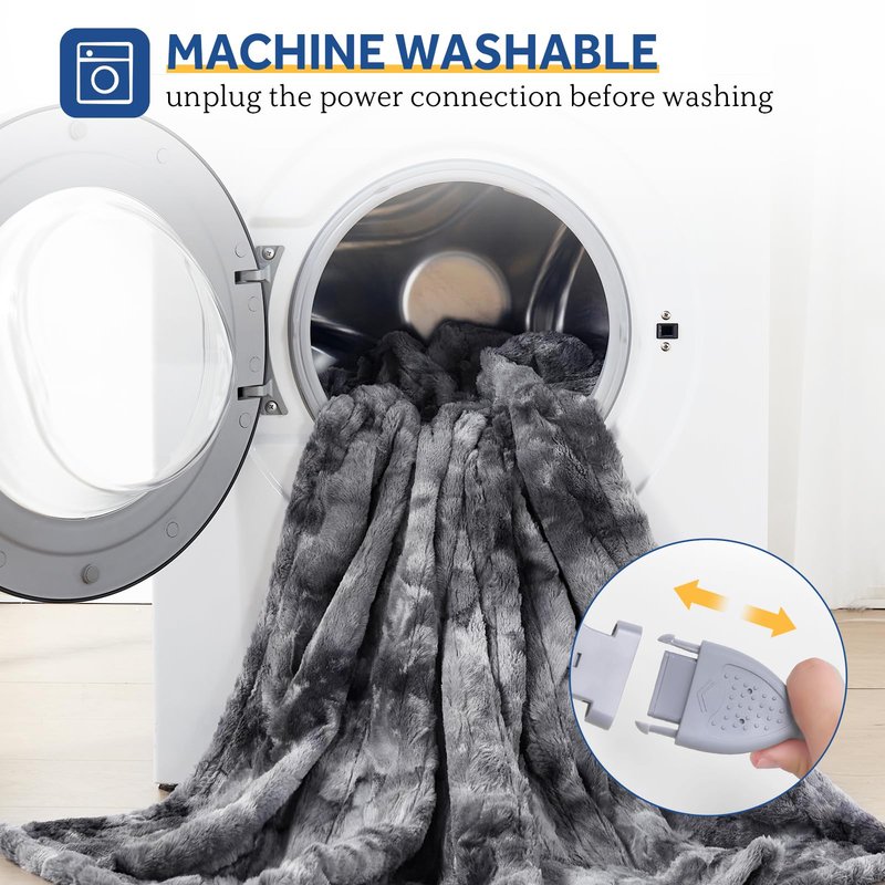 Sealy Electric Blanket Twin Size, Faux Fur & Flannel Fast Heated Blanket with 10 Heating Levels & 1-12 Hours Auto Off, Machine Washable, Grey, 62x 84 Inch