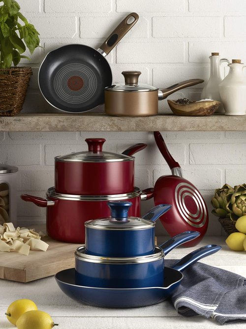 T-fal B0378264 Excite ProGlide Nonstick Thermo-Spot Heat Indicator Dishwasher Oven Safe Jumbo Cooker with Lid Cookware, 5-Quart, Blue