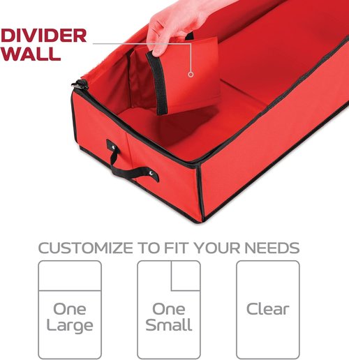 Gift Wrap Storage Organizer by Christmas Essentials - Heavy-Duty Box with Straps & Pockets | Holds Up to 24 Rolls, Red
