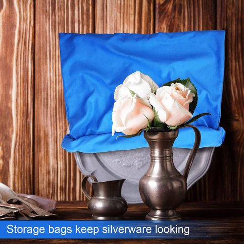 Oudain Silver Storage Bag 17.5 x 17.5 Inch Zippered Anti Tarnish Fabric Bag Protector Pouch for Jewelry Silverware Flatware Home Kitchen