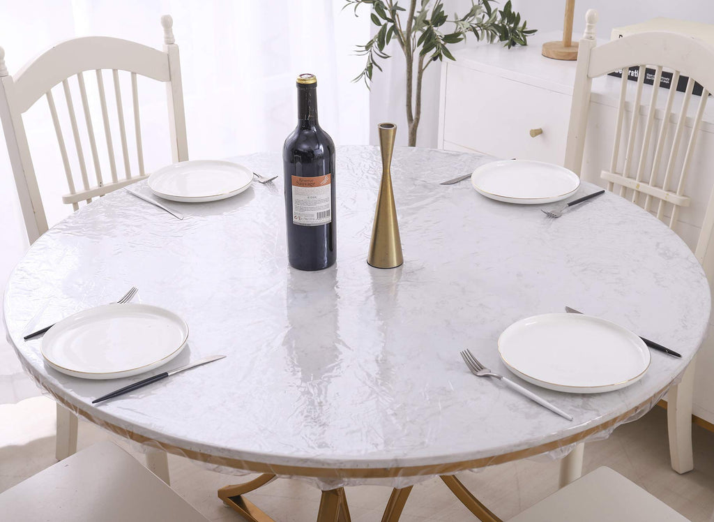 Walrus Clear Round Vinyl Fitted Tablecloth Waterproof Oilcloth Heavy Duty Elasticized Table Cover Elastic Edge Design Plastic Tablecloth Protector for Round Table