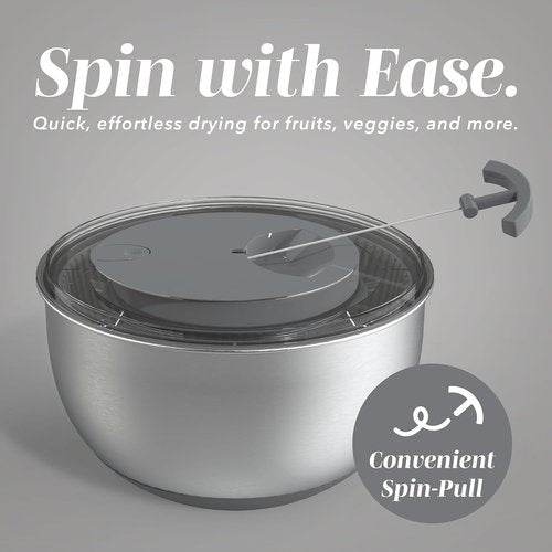 COOK WITH COLOR Stainless Steel Salad Spinner - 5 Qt. Easy Lettuce Washer & Vegetable Dryer - Non-Slip Base, Auto Stop Brake