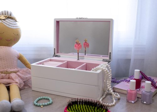 Cottage Garden Musical Jewelry Box - Ballerina White & Silver Tone - 10 Inch Plays Sugar Plum Fairy Tune