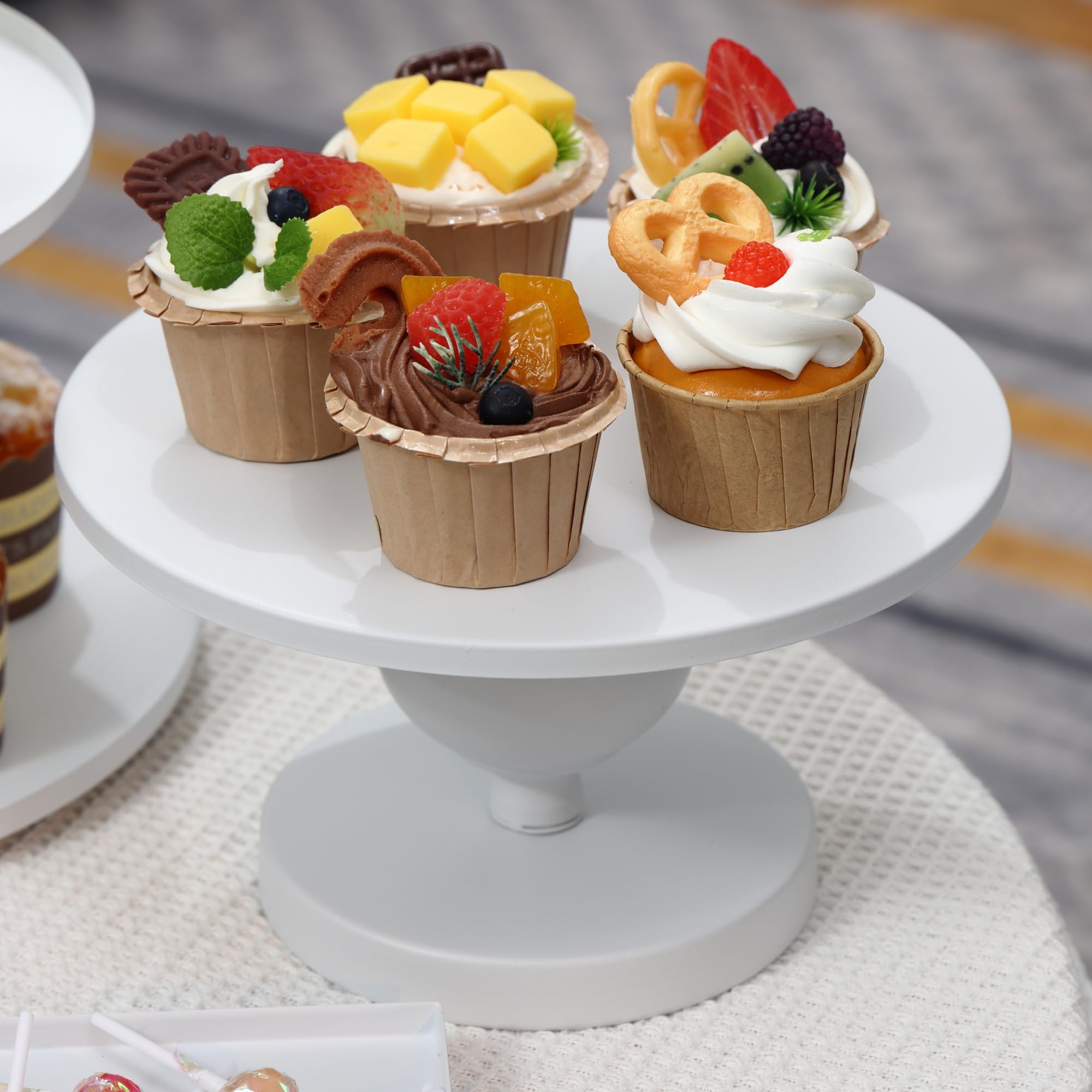 GMWD Set of 7 White Cake Stand Desserts Display Table Pedestals 3-Tiered Cupcakes Holder Serving Tray Decorative Weddings Birthdays Party Baby Showers Celebrations