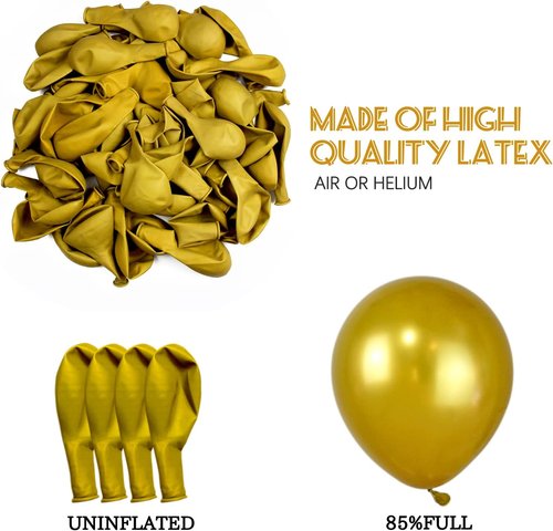 Gold Metallic Balloons - 12 Inch Latex Helium Balloons for Birthday, Wedding & Party Decor | 100pcs