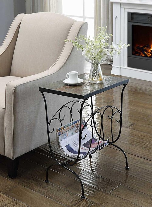 Zhongma End Table with Magazine Rack with Slate Table Top, Solid Real Stone, Side Table, Accent Table