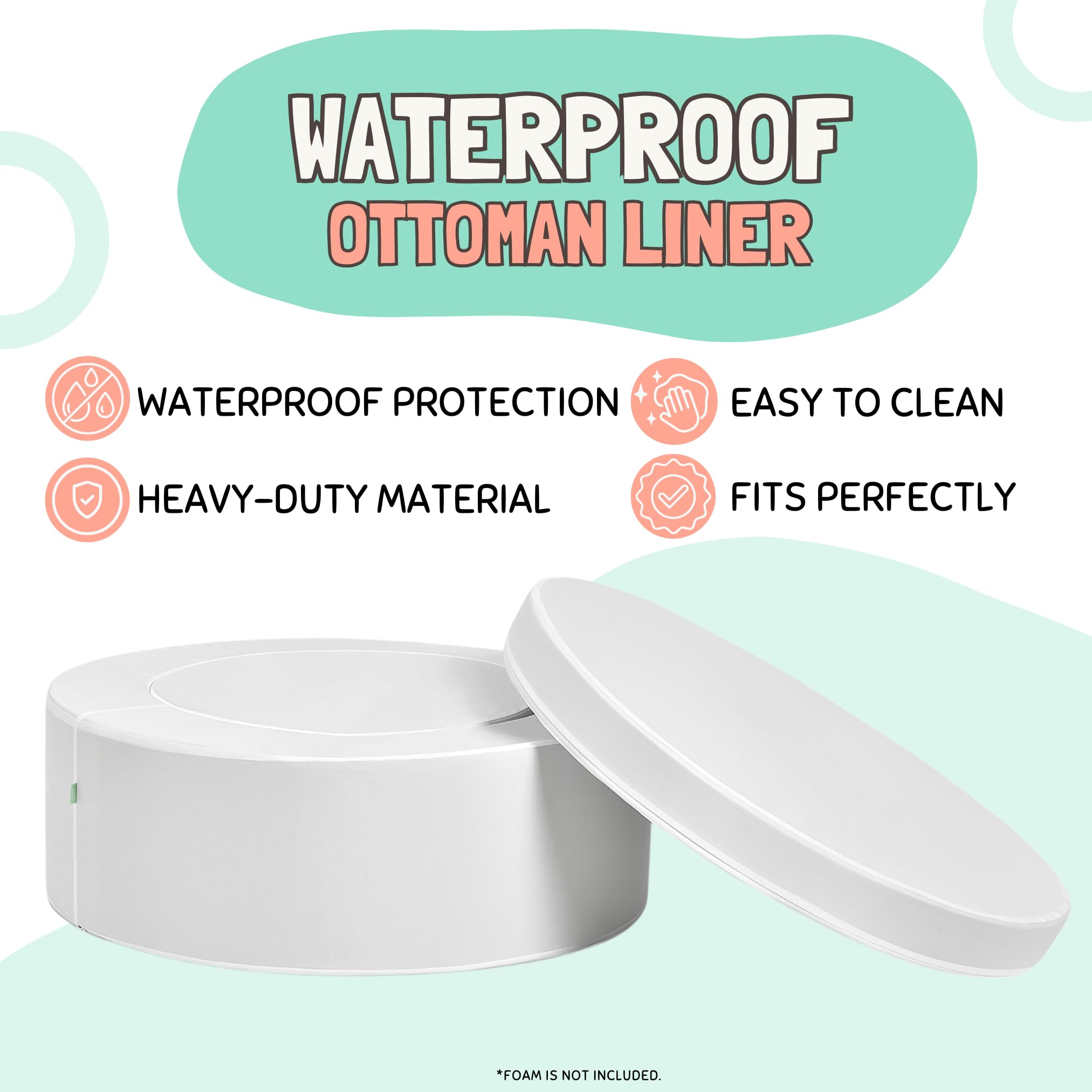 Couch Swag Waterproof Ottoman Liner Set – Leak-Proof 4-Piece Foam Protection Cover for Kids Modular Play Ottoman