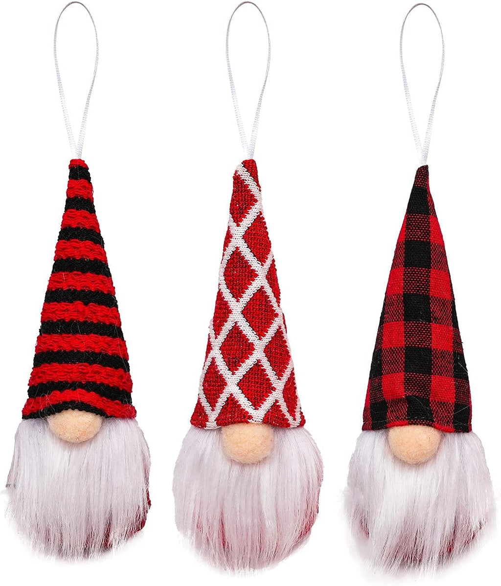 Tomte Gnome Christmas Ornaments Set of 3 - Plush Decorative Hanging Ornaments for Trees | Red