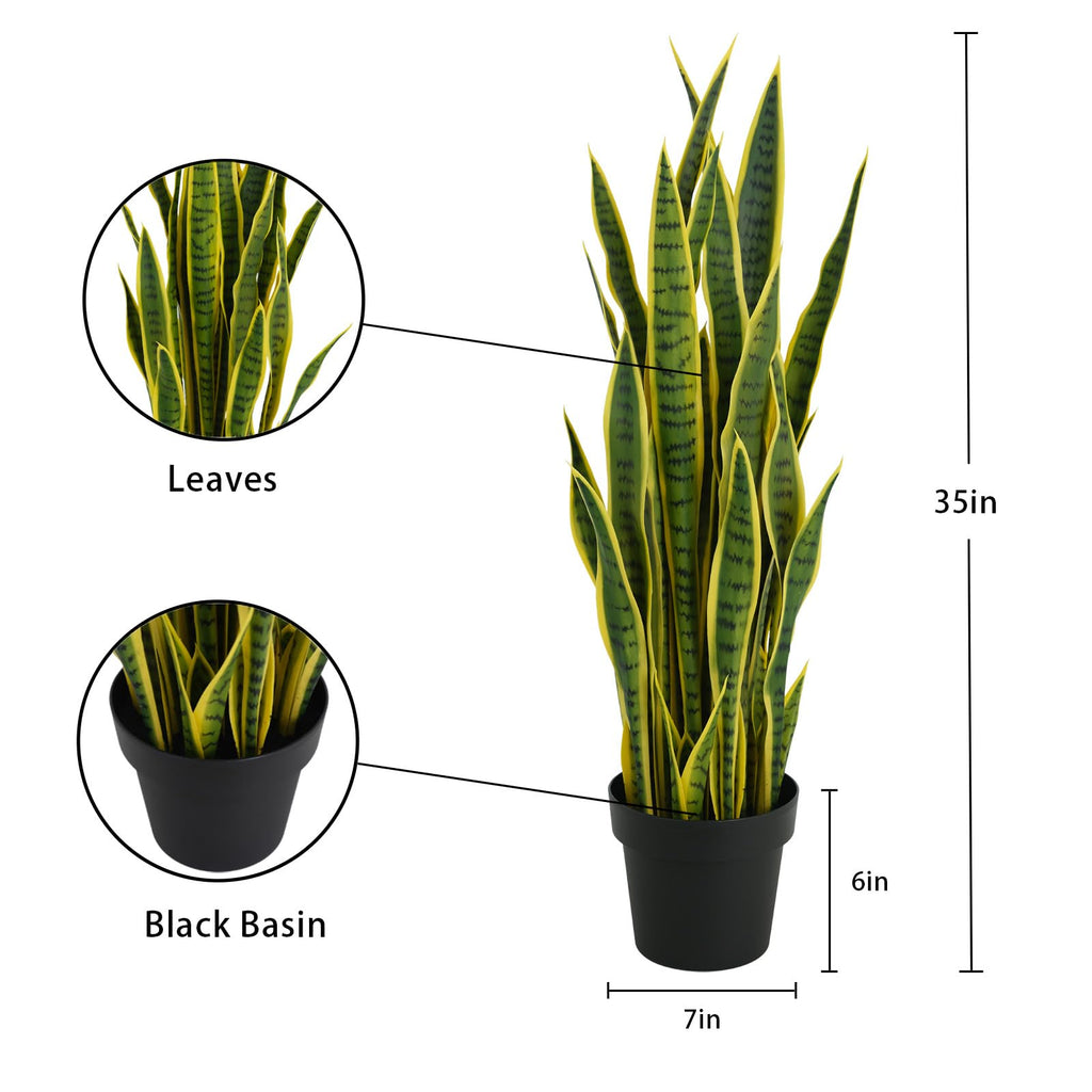 35" TDIAOL Artificial Snake Plant – 3ft Faux Sansevieria Plants in Pot with 32 Leaves, Fake Tree for Home, Office & Garden Décor