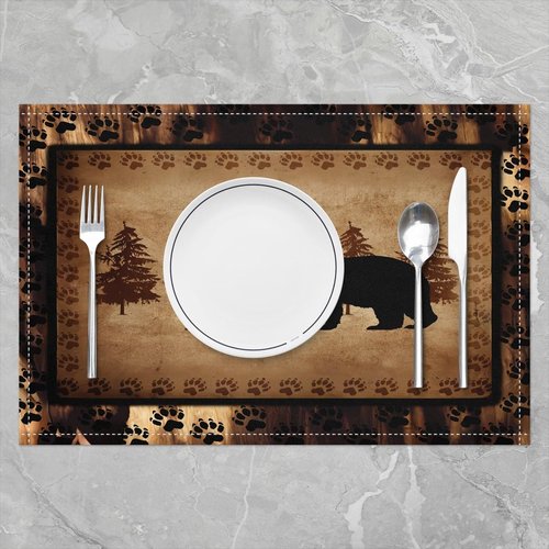 jejeloiu Bear Placemats Set of 4,Wild Animal Table Place Mats,Rustic Cabin Country Nature Wildlife Bear Brown Black Placemat for Kitchen Dining Table Decoration Indoor Outdoor 18"x12"