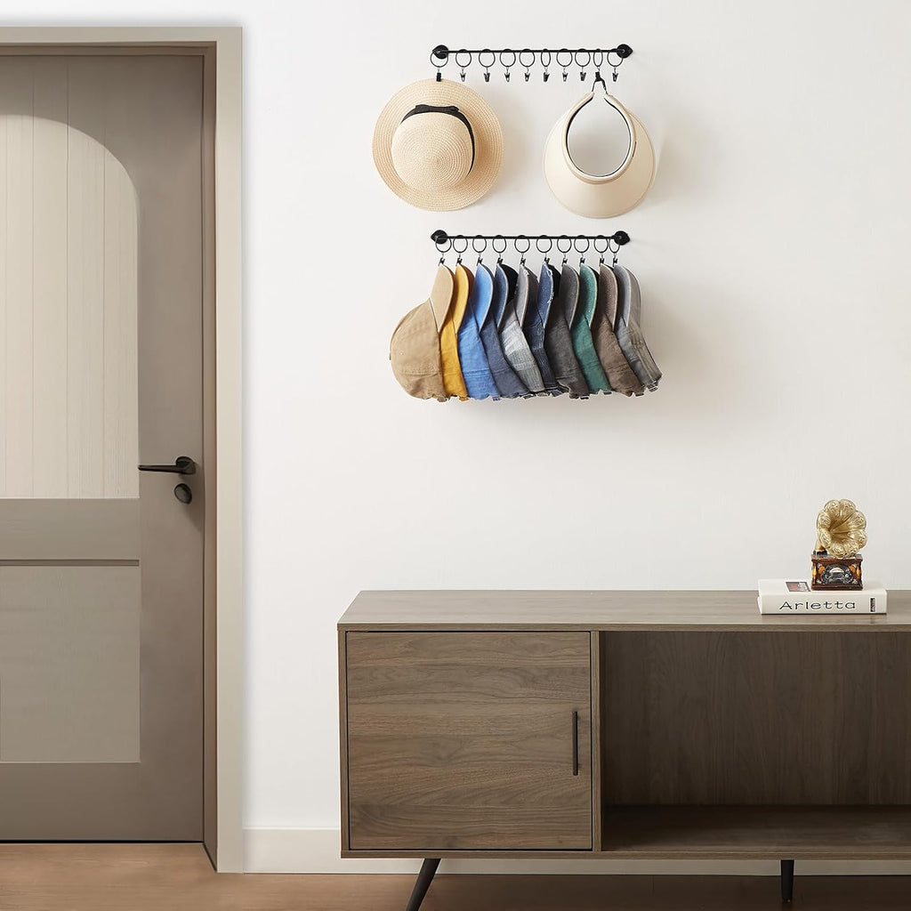 Viklluyr Hat Rack - Modern Wall-Mounted Metal Organizer with 20 Hooks | Set of 2 for Caps Storage
