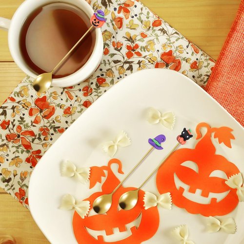 Cabilock 6Pcs Halloween Coffee Spoons, Stainless Steel Dessert Tea Spoons, Halloween Golden Pumpkin Witch Hat Ghost Design, Tableware Serving Utensils for Party and Kitchen