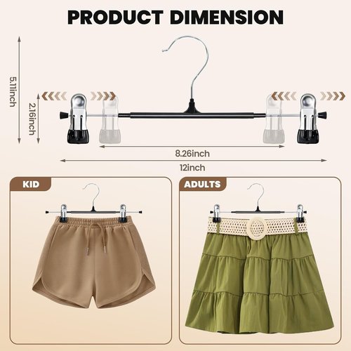 HUADYMEET 30 Pack 12-Inch Metal Pants Hangers with Clips - Heavy-Duty Non-Slip Trouser Hangers for Jeans & Skirts | Black