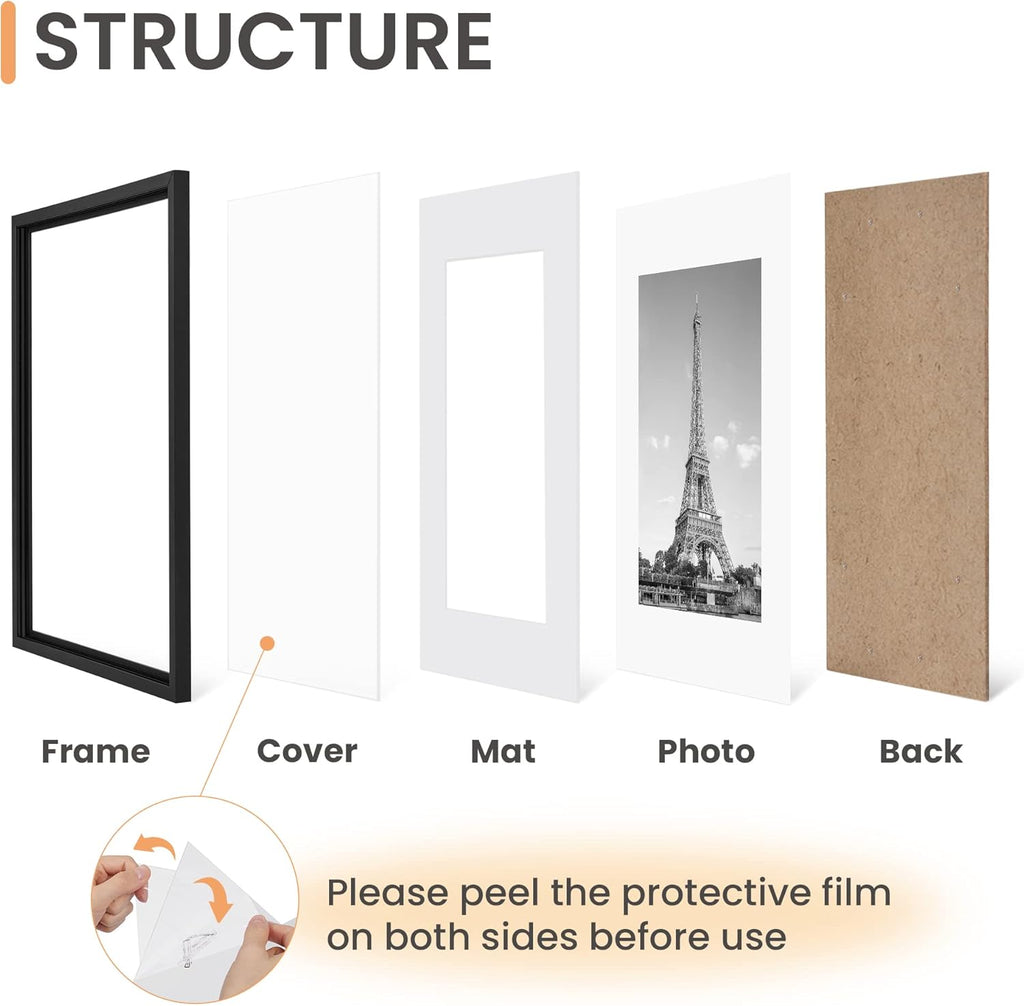 Upsimples 10x12 Picture Frame Set of 5 - Display 7x9 Photos with Mat or 10x12 Without | Black Wall Gallery Frames