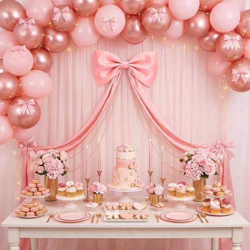 Crowye Large Pink Bow Decor Set - 71x20 Giant Coquette Bow & 12 Small 6" Bows for Weddings & Parties