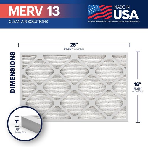 BNX TruFilter Air Filter MERV 13 (16x25x1, 4-Pack) - Electrostatic Pleated HVAC Filters for Allergies & Smoke