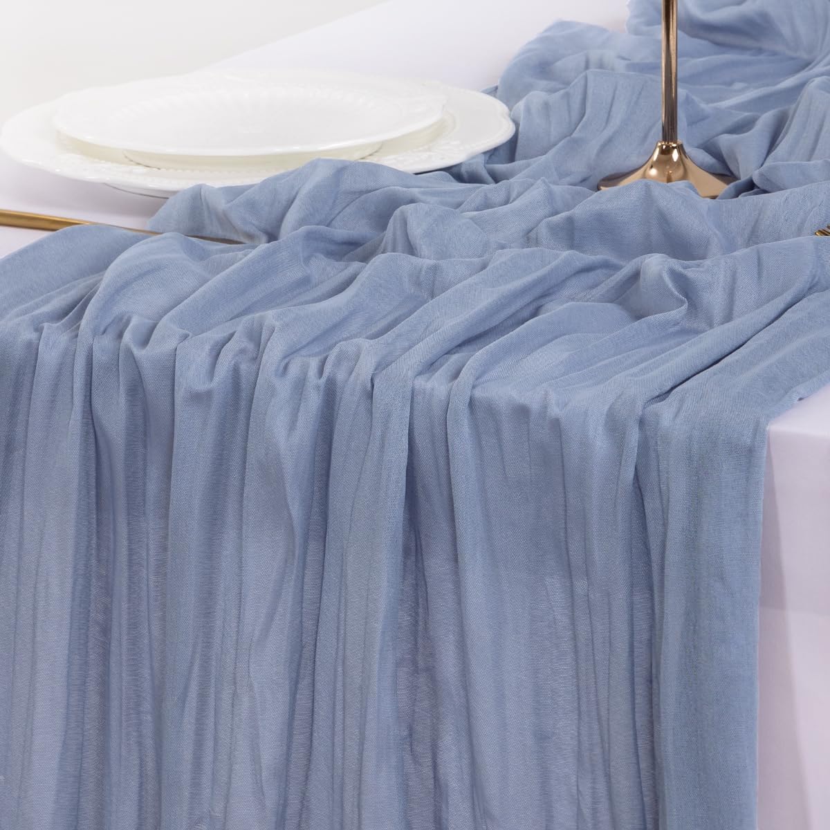 Socomi Cheesecloth Table Runner - Dusty Blue Boho Rustic 120 Inch for Weddings & Parties | Home Decor