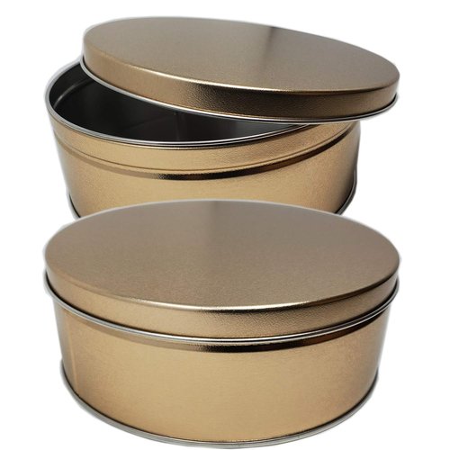 Pro Image Premium Cookie Tin (2 Pack) Gold Classic Design, Empty - Gift Container, Extra Thick Steel