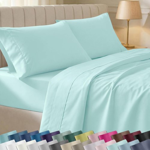California Design Den King Size Bed Sheets Set - 100% Cotton, 400 Thread Count, Smooth Sateen Finish, Deep Pockets - Seafoam
