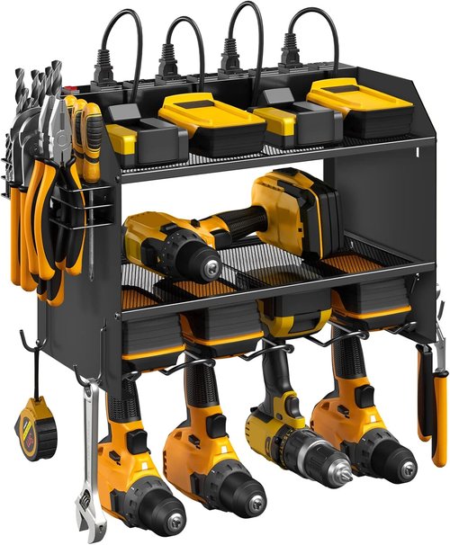 CCCEI Modular Power Tool Organizer - Wall Mount Charging Station & Heavy Duty Rack | Black, 1 Pack