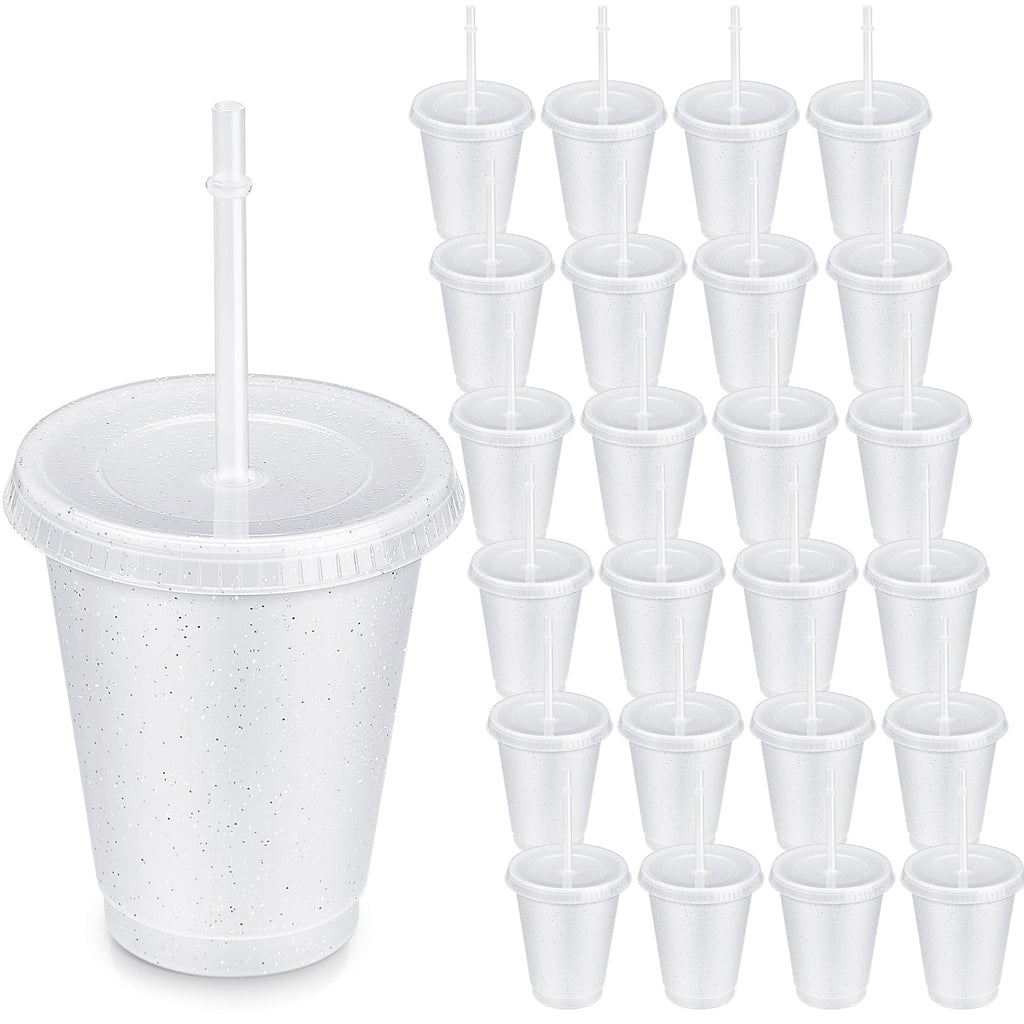 Roshtia 24 Pack Plastic Tumblers with Lid and Straw Reusable Cups Bulk Water Bottles Iced Coffee Travel Mug Cup for Birthdays Party Juices Adults Kids (White,16 oz)