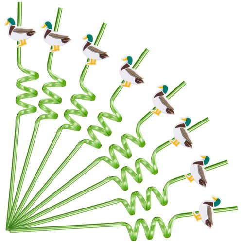 Maxdot 24 Pcs Mallard Duck Drinking Straws with Reusable Plastic Silly Straws for Themed Birthday Supplies Cute Duck Hunting Party Favors