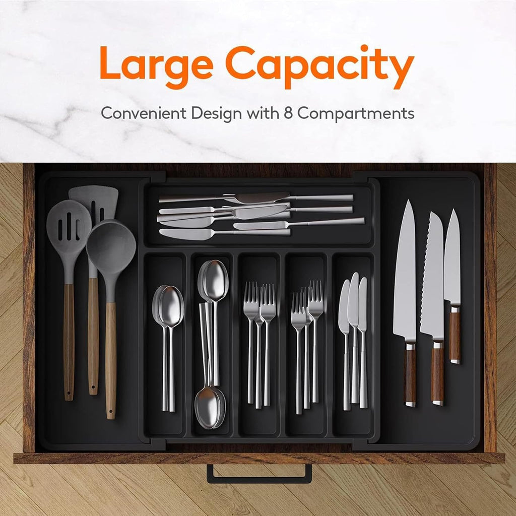 Skiennix Large Expandable Silverware Organizer - BPA-Free Adjustable Utensil Tray for Kitchen Drawers | Cutlery Holder for Forks, Knives & Spoons