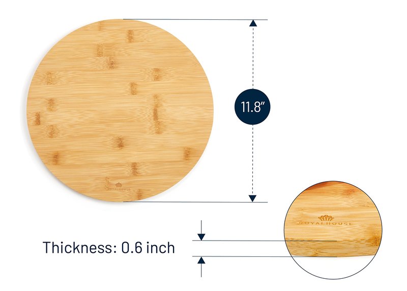 RoyalHouse Natural Bamboo Round Cutting Board for Kitchen, Chopping Boards for Meat & Vegetables, Cheese and Charcuterie Board, Serving Tray, 11.8" Round 0.6" Thick, Pack of 2