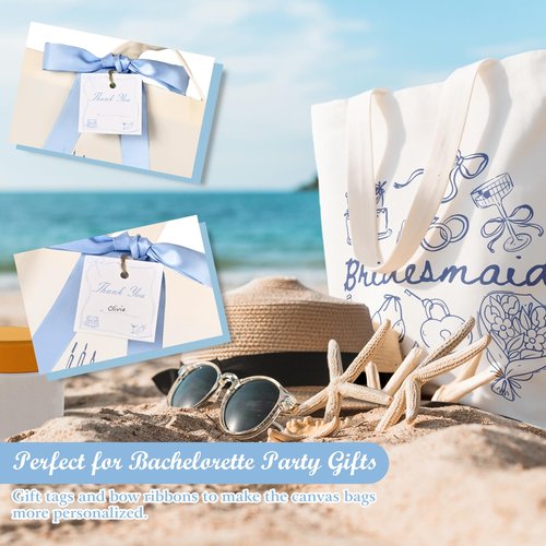 Hennchi 8 Pieces Bridesmaid Tote Bags Reusable Canvas Bridesmaid Gift Bags for Bridal Shower Bachelorette Beach Tote(Bride and Bridesmaid, Dusty Blue,Black)