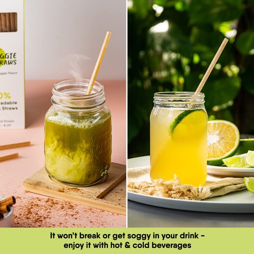 The Veggie Straws – 300 PCS of 8.25 Inches Unwrapped Biodegradable Straws – Made of Vegetable Fibers, Best Environment Friendly Drinking Straws for Hot and Cold Beverages