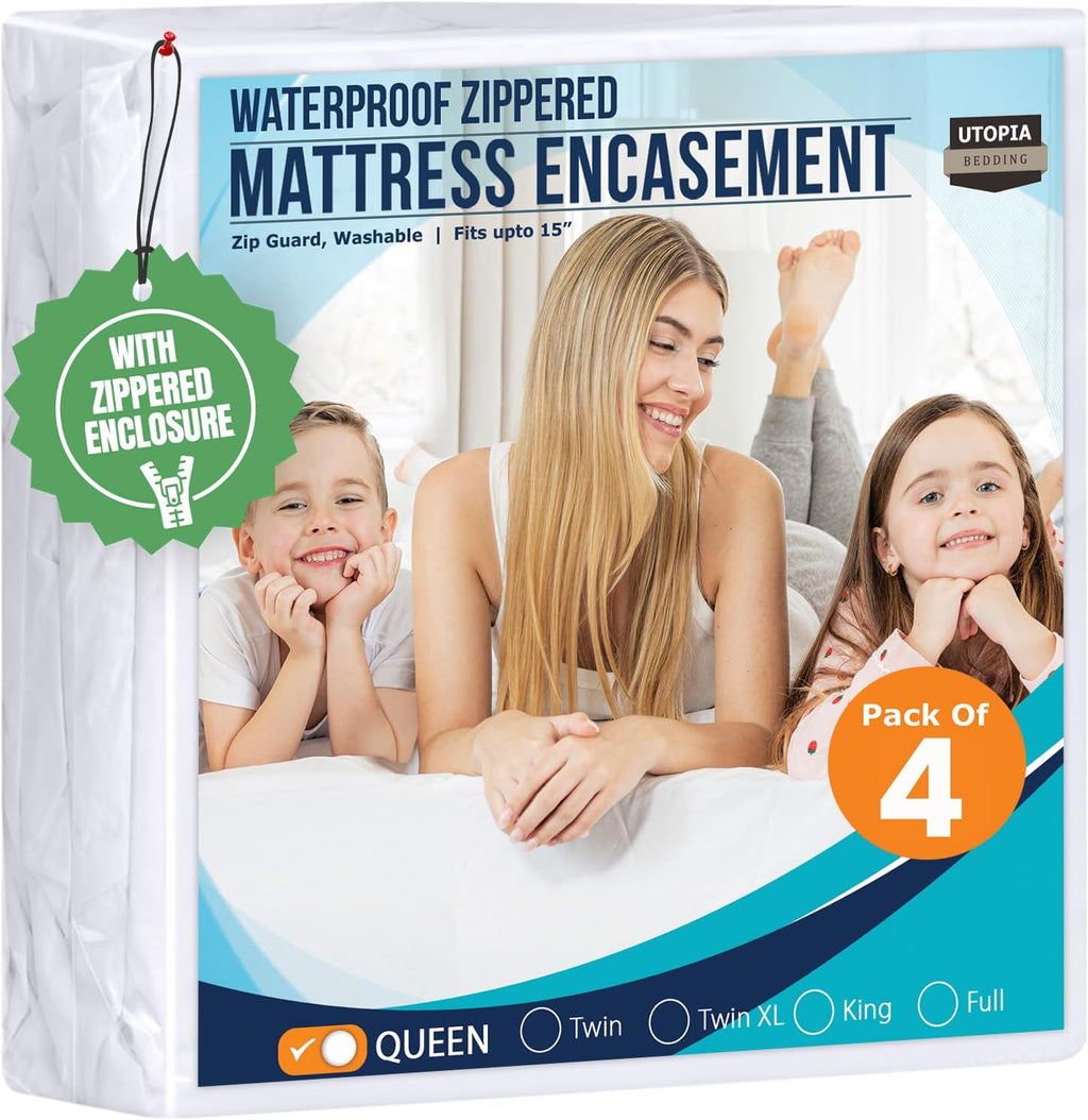 Utopia Bedding Mattress Protector - 100% Waterproof Queen Size Encasement | Pack of 4, Bed Bug & Dust Mite Proof