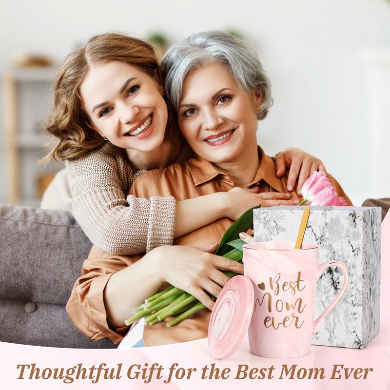 YHRJWN Mothers Day Gifts for Mom, Best Mom Ever Coffee Mug, Mom Mothers Day Gifts from Daughter Son, Moms Gift Idea for Birthday, Valentines Day, Present for Moms Mothers, 14 Oz Pink