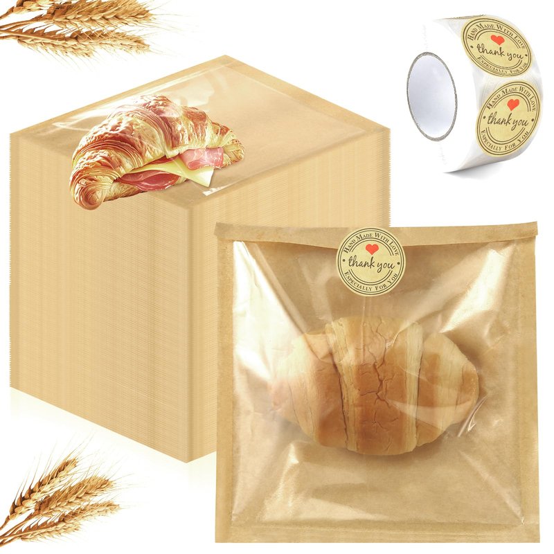 500 Pcs Bakery Bags with Window 5.1 x 7.5 In Paper Sandwich Bags Heat Sealable Cookie Bags with Seal Baked Goods Packaging Bagel Bags for Donut Sandwich Pastries and Other Treats Packaging Favor Bags