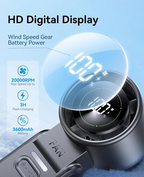 DIGIX Mini Portable Handheld Fan - USB Rechargeable Personal Cooling Fan with Turbo Airflow | 100 Speeds, 120° Rotation, LED Display, Foldable Design (Black)
