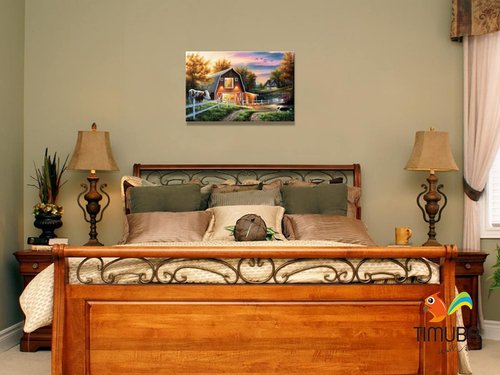 TIMUBA Farmhouse Barn Wall Art - Barn Pictures Canvas Wall Art for Rustic Wall Decor, Farm Landscape Canvas Print, Modern House Painting Framed Artwork for Home Living Room Wall Decor (24x36 Inches)