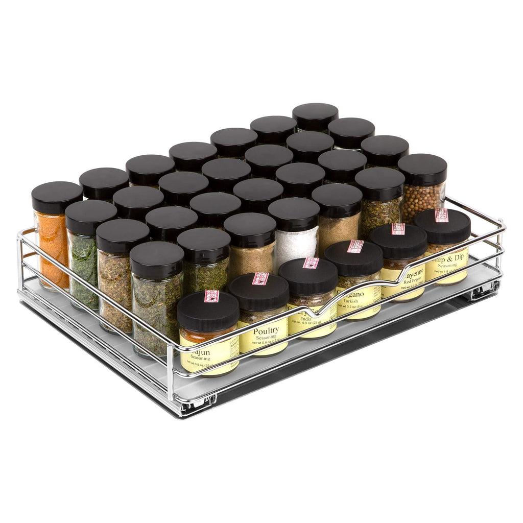 Pull-Out Cabinet Spice Rack Organizer - Slim Slide-Out Storage for Spices, Bottles & Jars, Premium Heavy-Duty Steel, Easy Install for Narrow Kitchen Cabinets - 14 ⅜ W x 10 ⅜ D x 2 ¾ H, Chrome