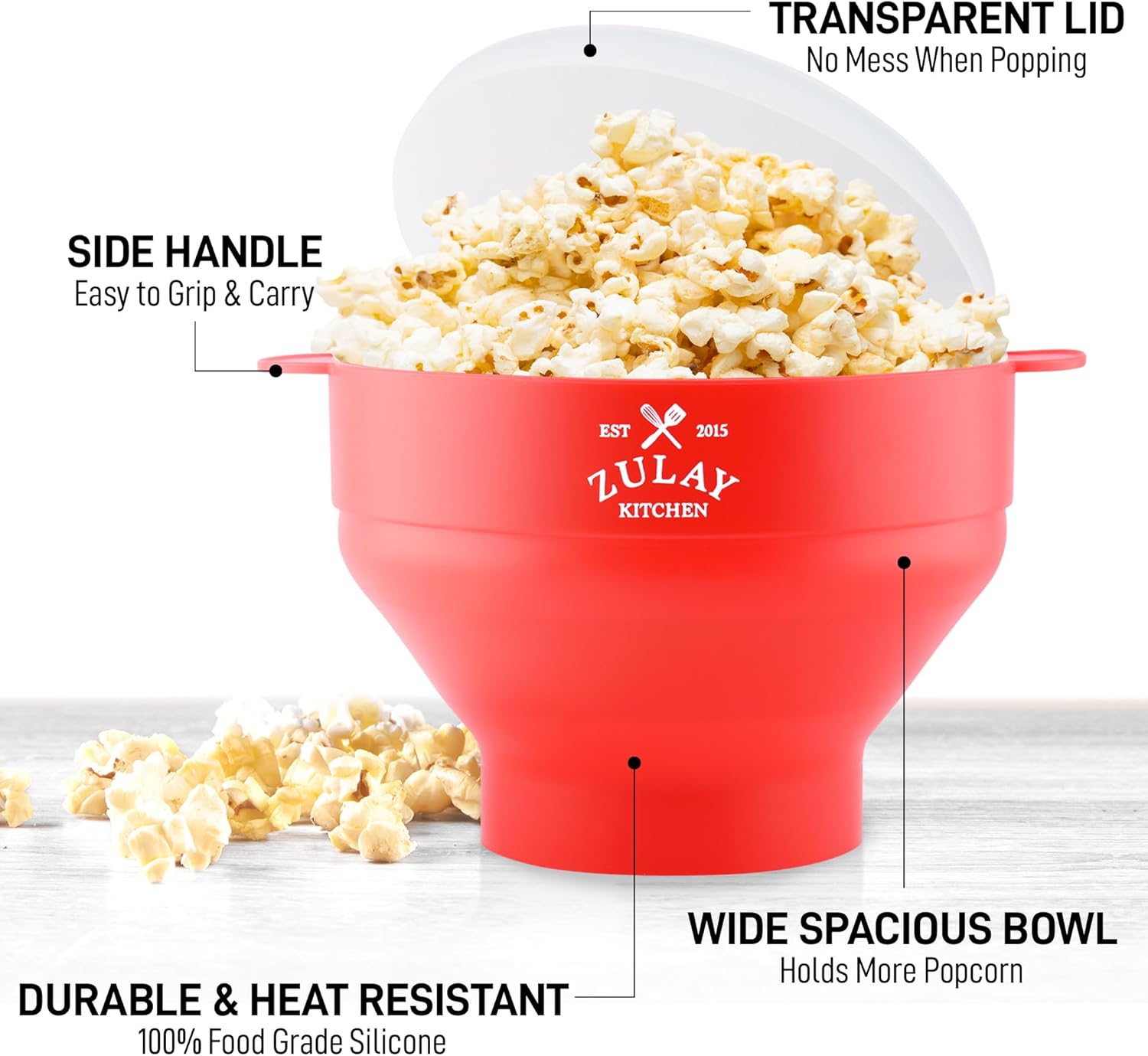 Zulay Microwave Popcorn Popper - Collapsible BPA-Free Silicone, Dishwasher Safe, Red - Perfect for Family Movie Nights
