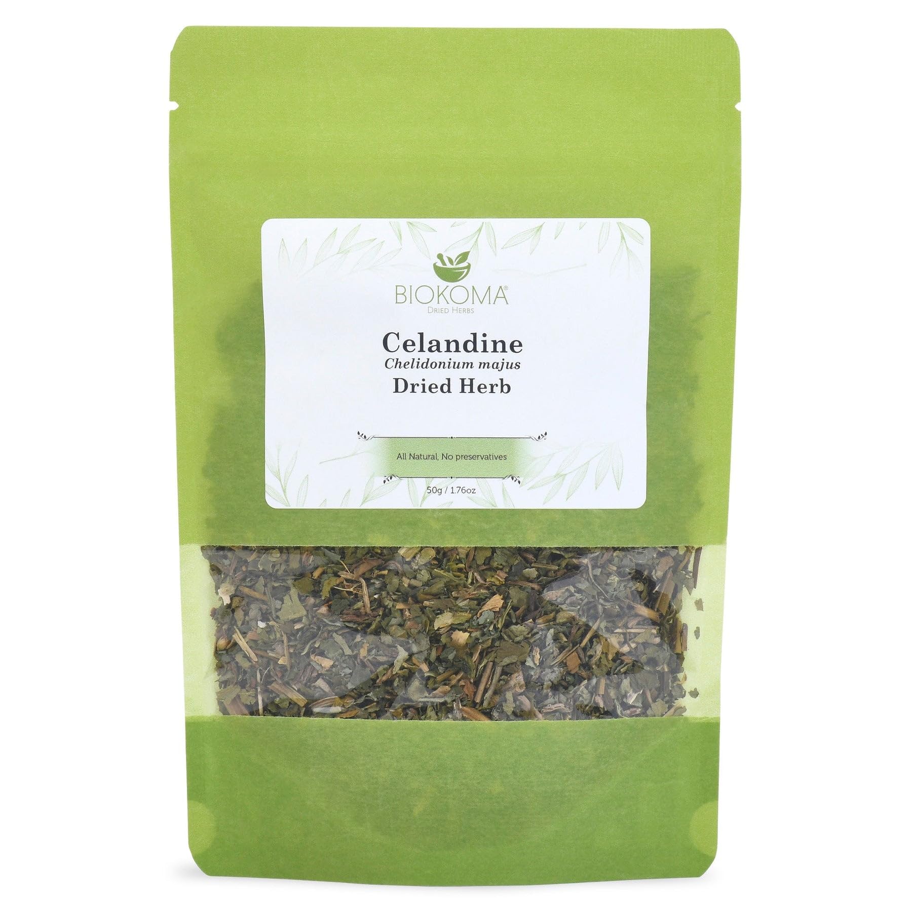 Biokoma Celandine Dried Herb 50g (1.76oz) Chelidonium Majus Warts Fighter Antioxidant In Resealable Moisture Proof Pouch Herbal Tea No Additives No Preservatives Kosher